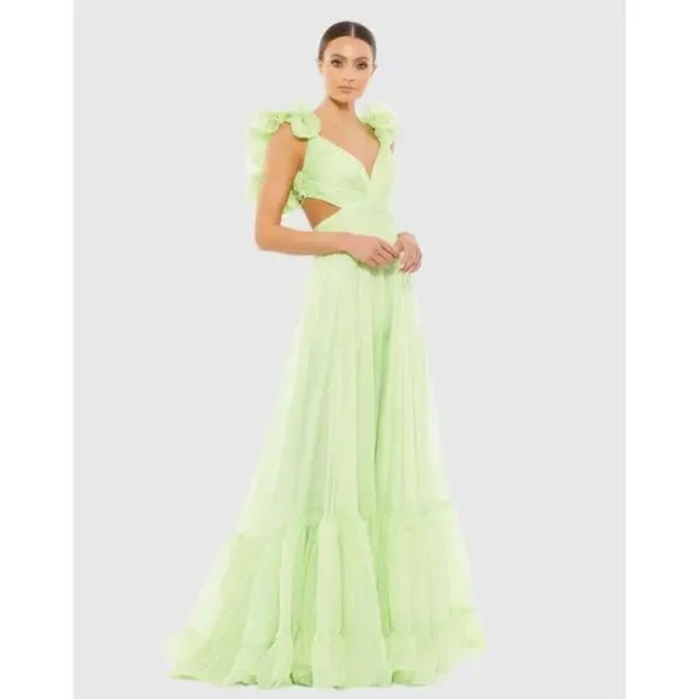 Mac Duggal NWT Ruffle Tiered Cut-Out Chiffon Gown in Mint Size 2